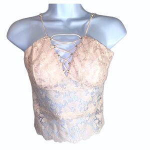 Guess Pink Lace Top With Cross Lace Front Small